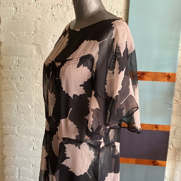Vintage 20s leaf pattern sheer midi dress size small - Picture 3 of 16